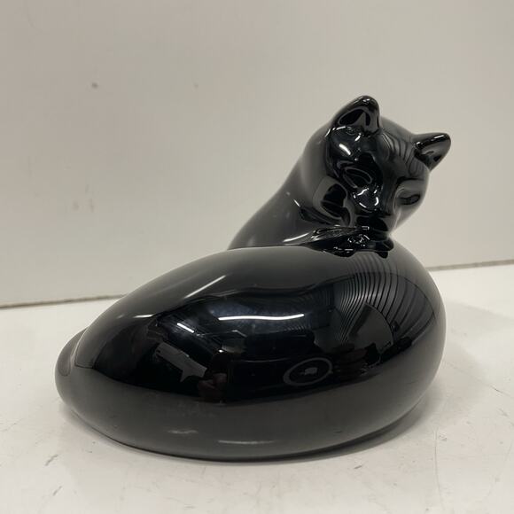 Baccarat Black Cat Grooming Figurine, Crystal Signed Stamped Figure Paper Weight - Picture 2 of 6